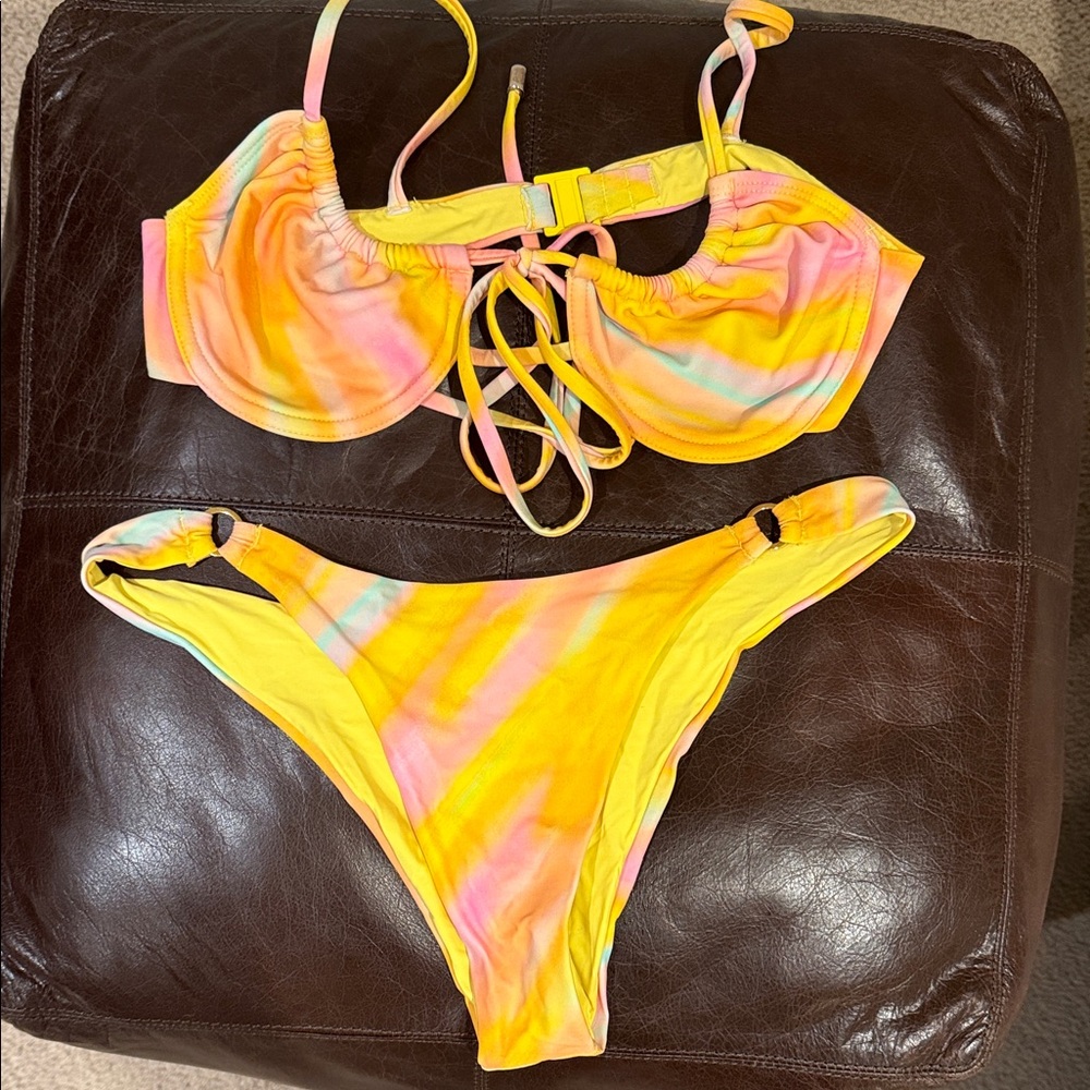 Blackbough Yellow Pink Tie-Dye Bikini Set